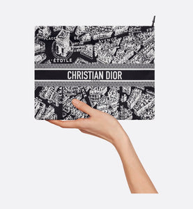 DiorTravel Zipped Pouch • Black and White Technical Fabric with Plan de Paris Motif