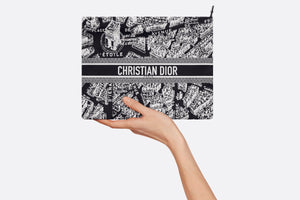 DiorTravel Zipped Pouch • Black and White Technical Fabric with Plan de Paris Motif