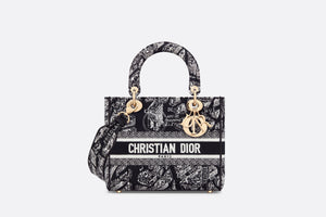 Medium Lady D-Lite Bag • Black and White Plan de Paris Embroidery