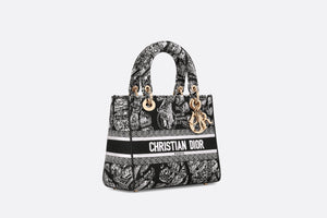 Medium Lady D-Lite Bag • Black and White Plan de Paris Embroidery