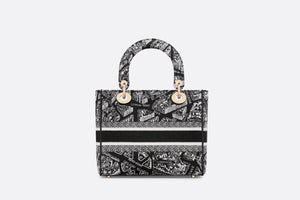 Medium Lady D-Lite Bag • Black and White Plan de Paris Embroidery