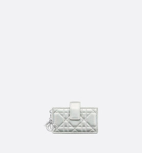 Lady Dior 5-Gusset Card Holder • Iridescent Metallic Silver-Tone Cannage Lambskin