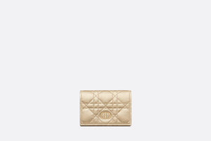 Dior Or Dior Caro XS Wallet • Iridescent Metallic Gold-Tone Cannage Lambskin