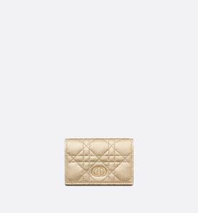 Dior Or Dior Caro XS Wallet • Iridescent Metallic Gold-Tone Cannage Lambskin