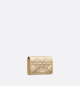 Dior Or Dior Caro XS Wallet • Iridescent Metallic Gold-Tone Cannage Lambskin