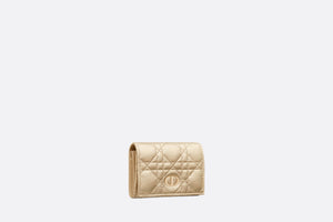 Dior Or Dior Caro XS Wallet • Iridescent Metallic Gold-Tone Cannage Lambskin