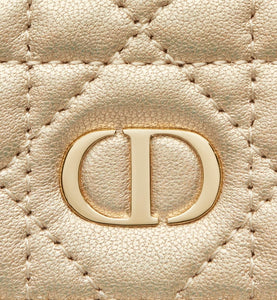 Dior Or Dior Caro XS Wallet • Iridescent Metallic Gold-Tone Cannage Lambskin