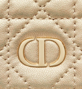 Dior Or Dior Caro XS Wallet • Iridescent Metallic Gold-Tone Cannage Lambskin