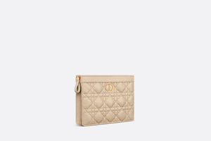Dior Caro Zipped Pouch with Chain • Sand-Colored Supple Cannage Calfskin