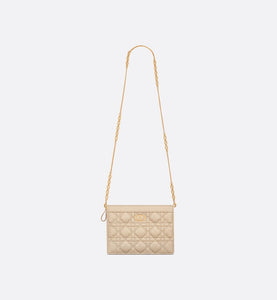 Dior Caro Zipped Pouch with Chain • Sand-Colored Supple Cannage Calfskin