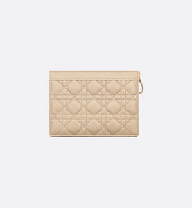 Dior Caro Zipped Pouch with Chain • Sand-Colored Supple Cannage Calfskin