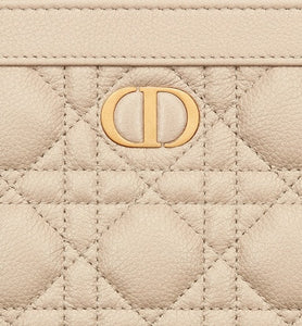 Dior Caro Zipped Pouch with Chain • Sand-Colored Supple Cannage Calfskin