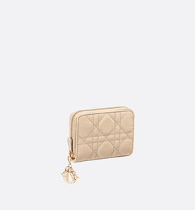 Small Lady Dior Voyageur Coin Purse • Sand-Colored Cannage Lambskin
