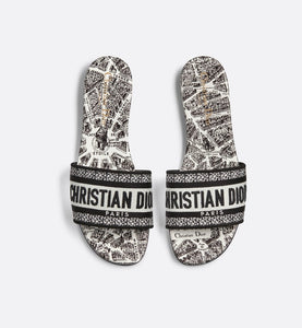 Dway Slide • White and Black Embroidered Cotton with Plan de Paris Motif