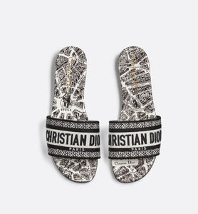 Dway Slide • White and Black Embroidered Cotton with Plan de Paris Motif