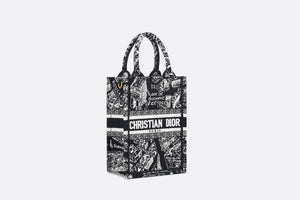 Mini Dior Book Tote Phone Bag • Black and White Plan de Paris Embroidery (13 x 18 x 5 cm)