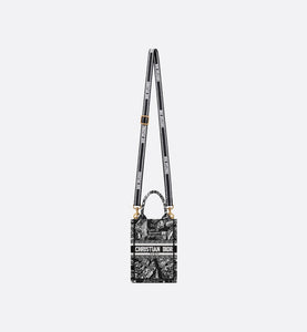 Mini Dior Book Tote Phone Bag • Black and White Plan de Paris Embroidery (13 x 18 x 5 cm)