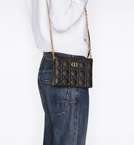Dior Caro Zipped Pouch with Chain • Sand-Colored Supple Cannage Calfskin