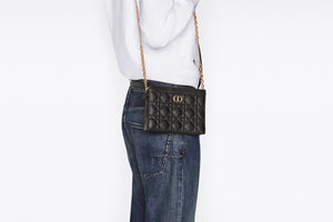 Dior Caro Zipped Pouch with Chain • Sand-Colored Supple Cannage Calfskin