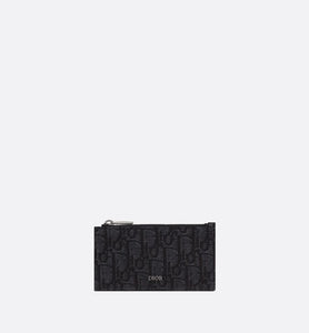 Zipped Card Holder • Black Dior Oblique Jacquard and Grained Calfskin