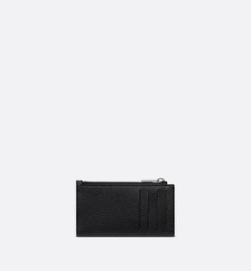 Zipped Card Holder • Black Dior Oblique Jacquard and Grained Calfskin