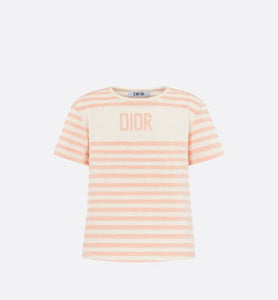 Kid's T-Shirt • Ivory Velvet Jersey Jacquard with Light Coral Pink Stripes