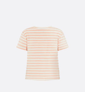 Kid's T-Shirt • Ivory Velvet Jersey Jacquard with Light Coral Pink Stripes