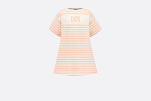 Kid's A-Line Dress • Ivory Velvet Jersey Jacquard with Light Coral Pink Stripes