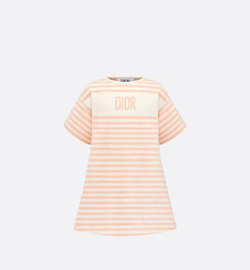 Kid's A-Line Dress • Ivory Velvet Jersey Jacquard with Light Coral Pink Stripes