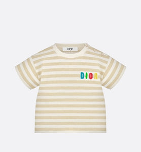 Baby T-Shirt • Ivory Cotton Jersey with Light Beige Stripes
