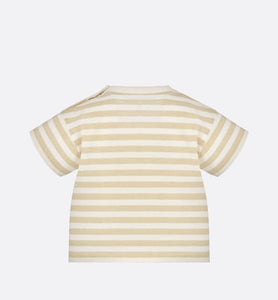 Baby T-Shirt • Ivory Cotton Jersey with Light Beige Stripes