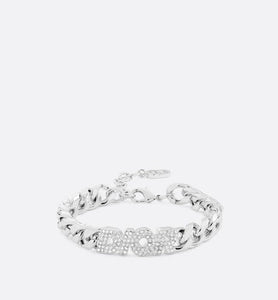 Dior Italic Chain Link Bracelet • Silver-Finish Brass and White Crystals