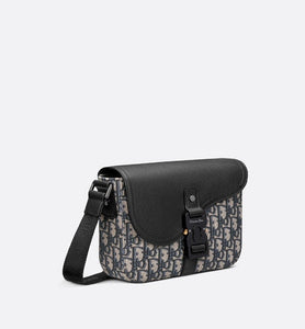 Mini Saddle Bag with Strap • Beige and Black Dior Oblique Jacquard and Black Grained Calfskin