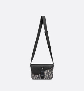 Mini Saddle Bag with Strap • Beige and Black Dior Oblique Jacquard and Black Grained Calfskin