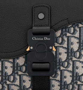 Mini Saddle Bag with Strap • Beige and Black Dior Oblique Jacquard and Black Grained Calfskin