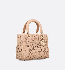 Medium Lady Dior Bag • Sand Pink Calfskin and D-Lace Embroidery with Macramé Effect