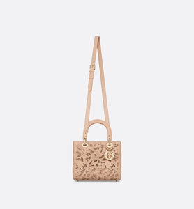 Medium Lady Dior Bag • Sand Pink Calfskin and D-Lace Embroidery with Macramé Effect