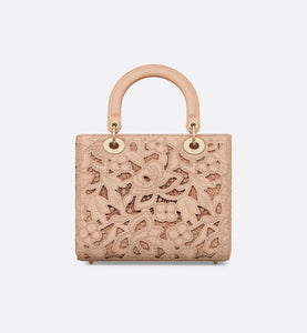 Medium Lady Dior Bag • Sand Pink Calfskin and D-Lace Embroidery with Macramé Effect