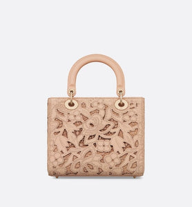 Medium Lady Dior Bag • Sand Pink Calfskin and D-Lace Embroidery with Macramé Effect