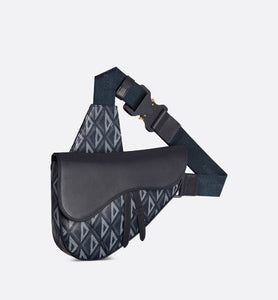 Saddle Bag • Navy Blue CD Diamond Canvas and Smooth Calfskin