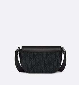 Saddle Pouch with Strap • Black Dior Oblique Jacquard and Grained Calfskin