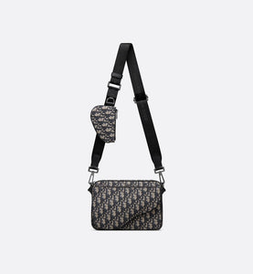 Saddle Triple Pouch Beige and Black Dior Oblique Jacquard Curated Sense