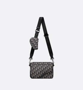 Saddle Triple Pouch • Beige and Black Dior Oblique Jacquard