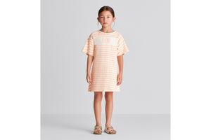 Kid's A-Line Dress • Ivory Velvet Jersey Jacquard with Light Coral Pink Stripes