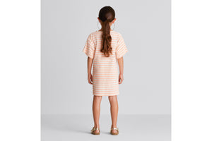Kid's A-Line Dress • Ivory Velvet Jersey Jacquard with Light Coral Pink Stripes