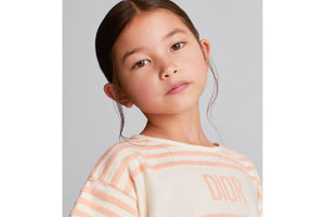 Kid's A-Line Dress • Ivory Velvet Jersey Jacquard with Light Coral Pink Stripes