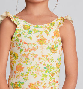Kid's One-Piece Swimsuit • Technical Fabric with Floral Print