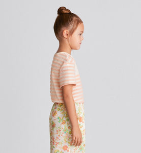 Kid's T-Shirt • Ivory Velvet Jersey Jacquard with Light Coral Pink Stripes