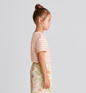 Kid's T-Shirt • Ivory Velvet Jersey Jacquard with Light Coral Pink Stripes