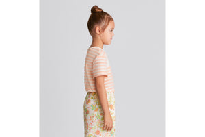 Kid's T-Shirt • Ivory Velvet Jersey Jacquard with Light Coral Pink Stripes